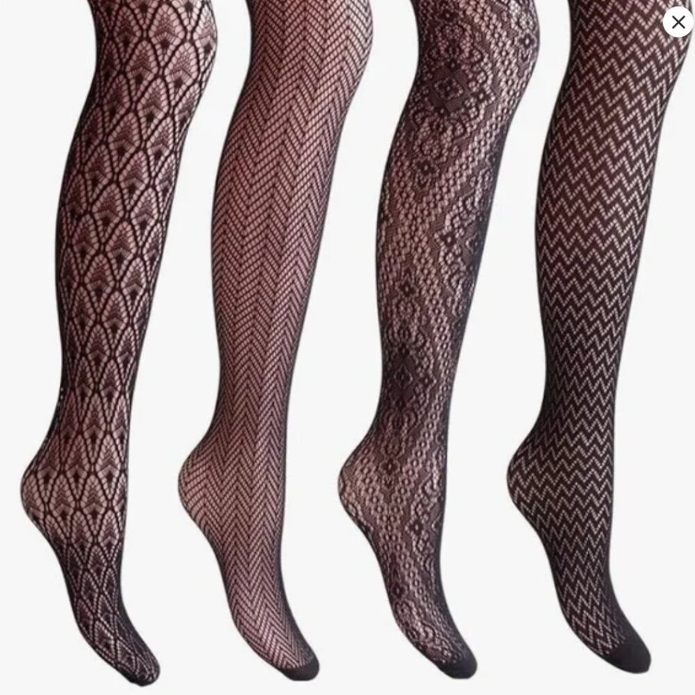 4 pairs of fishnet tights in various patterns
